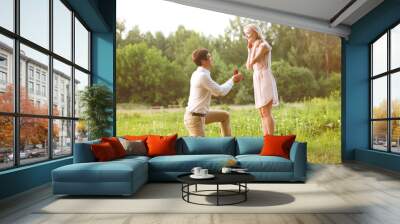 Man proposing ring woman, love, couple, date, wedding - concept Wall mural