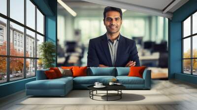 Portrait confident happy smiling Hispanic businessman standing in the office and looking at camera Wall mural