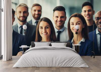 Portrait of group business people standing together in the office, happy teamwork looking at camera Wall mural