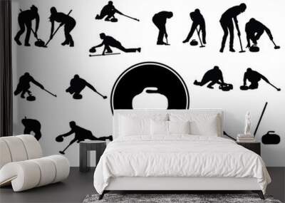 Curling Silhouette Bundle | Collection of Curling Players with Logo and Curling Equipment
 Wall mural