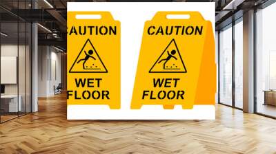 Caution wet floor yellow sign vector illustration isolated on white background. Wall mural