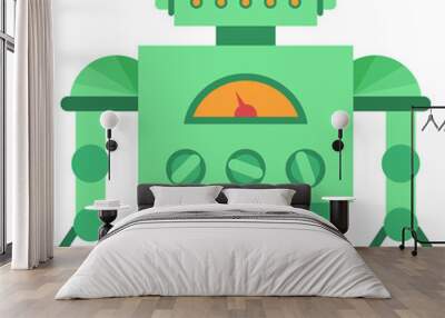 Cute green robot toy vector cartoon character isolated on background. Wall mural