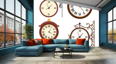 Retro wall clock vector cartoon flat icon set isolated on white background. Wall mural