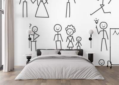 Stick figures characters vector cartoon set isolated on a white background. Wall mural