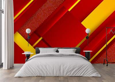 abstract 3D red and yellow orange color beautiful background with geometric texture. Abstract red geometric shapes light silver technology background vector. Modern diagonal presentation background. Wall mural