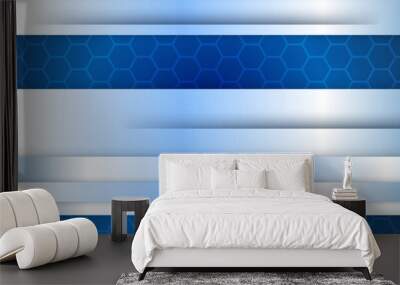 Abstract black blue metallic carbon neutral overlap light hexagon mesh design modern luxury futuristic technology background. Game tech wide banner vector illustration. Wall mural