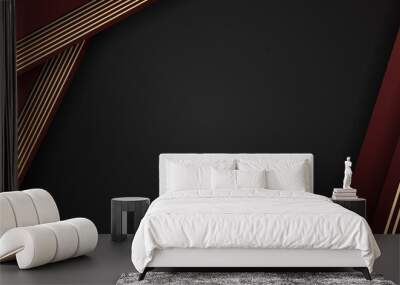 Abstract gold line triangle shapes and luxury pattern background on black background Wall mural