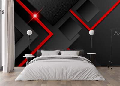 Abstract modern 3d red black background with lines arrow geometric overlap shape elements. Red Black Background. Abstract Banner. Vector illustration Wall mural