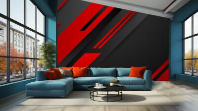 Abstract modern 3d red black background with lines arrow geometric overlap shape elements. Red Black Background. Abstract Banner. Vector illustration Wall mural