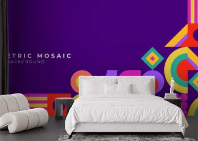 Abstract purple geometric shapes geometric light mosaic line shape with colorful concept presentation background Wall mural