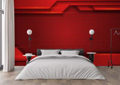 Abstract red metal background with hot glow element and robotic technology element shape Wall mural