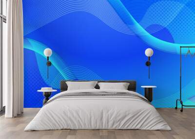 Abstract wave element for design. Digital frequency track equalizer. Stylized line art background. Blue shiny wave with lines created using blend tool. Curved wavy line, smooth stripe Vector Wall mural