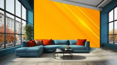 Abstract yellow geometric background and dynamic orange line pattern texture curve fluid motion shapes composition. Wall mural