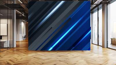 Contrast dark grey and blue geometric stripes. Abstract tech banner design. Old wall game esport concrete texture. Vector corporate background Wall mural