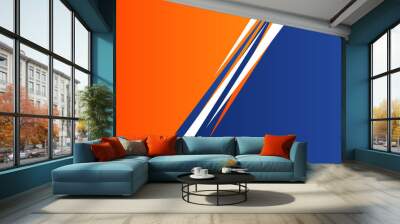 High contrast blue and orange white glossy stripes. Abstract tech graphic banner design. Vector corporate background Wall mural