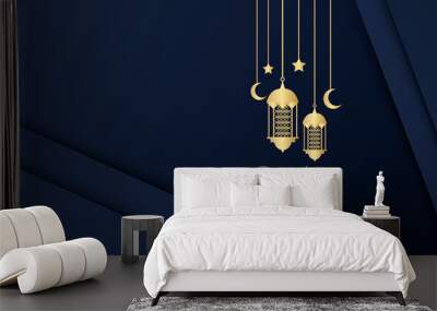 islamic design illustration concept for happy eid mubarak or ramadan greeting with people character. Wall mural