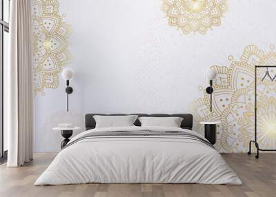 Luxurious white arabesque background with gold mandala style art vector Wall mural