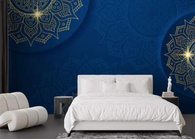 Mandala arabic blue Islamic design background. Universal ramadan kareem banner background with lantern, moon, islamic pattern, mosque and abstract luxury islamic elements Wall mural