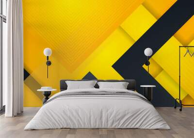 Modern black and yellow abstract background. Futuristic perforated technology abstract background with yellow neon glowing lines. Vector banner design Wall mural