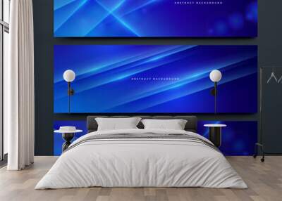 Modern blue banner background with shiny glowing line futuristic technology style Wall mural