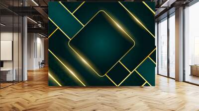 Modern dark green and gold abstract banner. Abstract polygonal pattern luxury green and gold banner with golden lines Wall mural