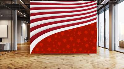 Red star pattern background with red white waving ribbon Wall mural