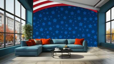 usa flag card with red white ribbon on blue star background Wall mural