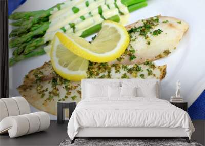 Fresh baked Tilapia fish dinner with asparagus and Hollandaise s Wall mural