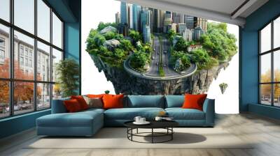 flying island with road and modern city png Wall mural