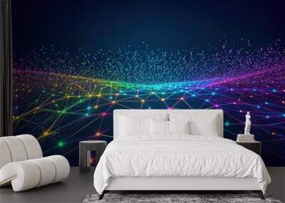 Abstract Digital Tech Multicolored Lines on Dark Blue Wall mural