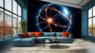 Global Connection- Futuristic Digital Art with Glowing Spherical Network Wall mural