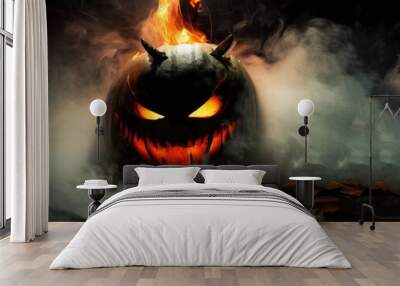 In complete darkness, Evil Pumpkin Jack looks ahead Wall mural