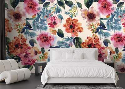 Seamless watercolor floral print Wall mural