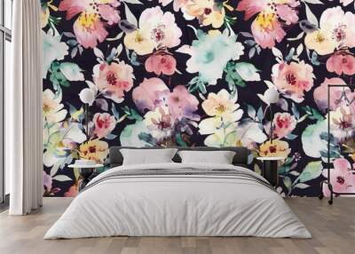 Seamless watercolor floral print Wall mural