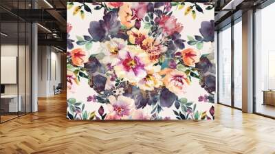 Seamless watercolor floral print Wall mural