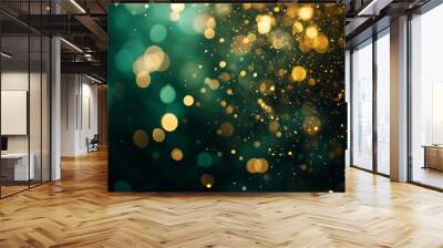 Abstract Green and Gold Bokeh Background with Sparkling Lights. Wall mural