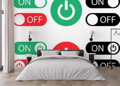 Set of turn on and off buttons. Vector illustration isolated on white background Wall mural