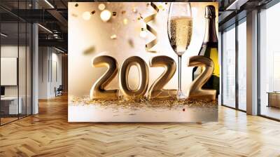 a festive toast to the new year with confetti and champagne Wall mural