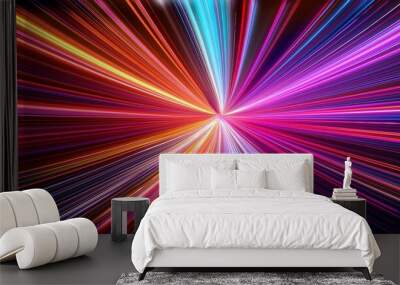 abstract colorful background with bright neon rays and glowing lines Wall mural