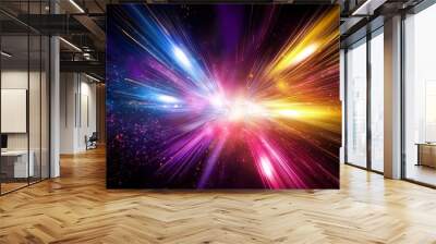 abstract explosion of colorful light beams and particles Wall mural