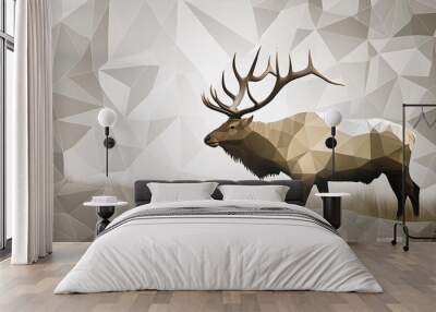 bull elk stag deer abstract poly background white beige scheme Wall mural