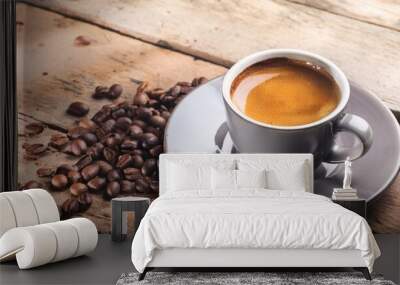 espresso coffee cup with beans on vintage table Wall mural