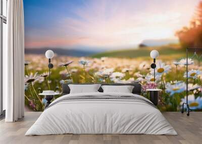 floral wonderland a vibrant spring meadow alive with daisies Wall mural