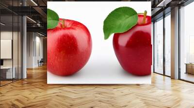 ripe red apple fruit and green apple leaf isolated on white background apples and leaf full depth of field Wall mural