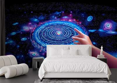 Futuristic Hand Controlling Digital Binary Universe Wall mural