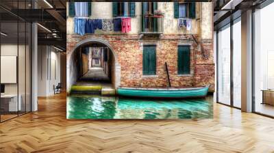 Boat Moored in a Canal in Venice Wall mural