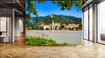 The Beautiful Village of Dürnstein on the River Danube in Austria, Dominated by the Abbey Church Wall mural