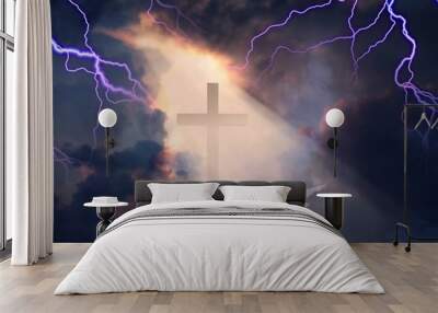 Cross in Sky with White Bird Wall mural