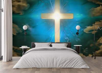 Cross in the cloudy sky Wall mural