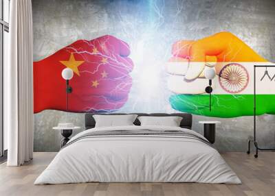 India vs China. Men fists. 3D rendering Wall mural